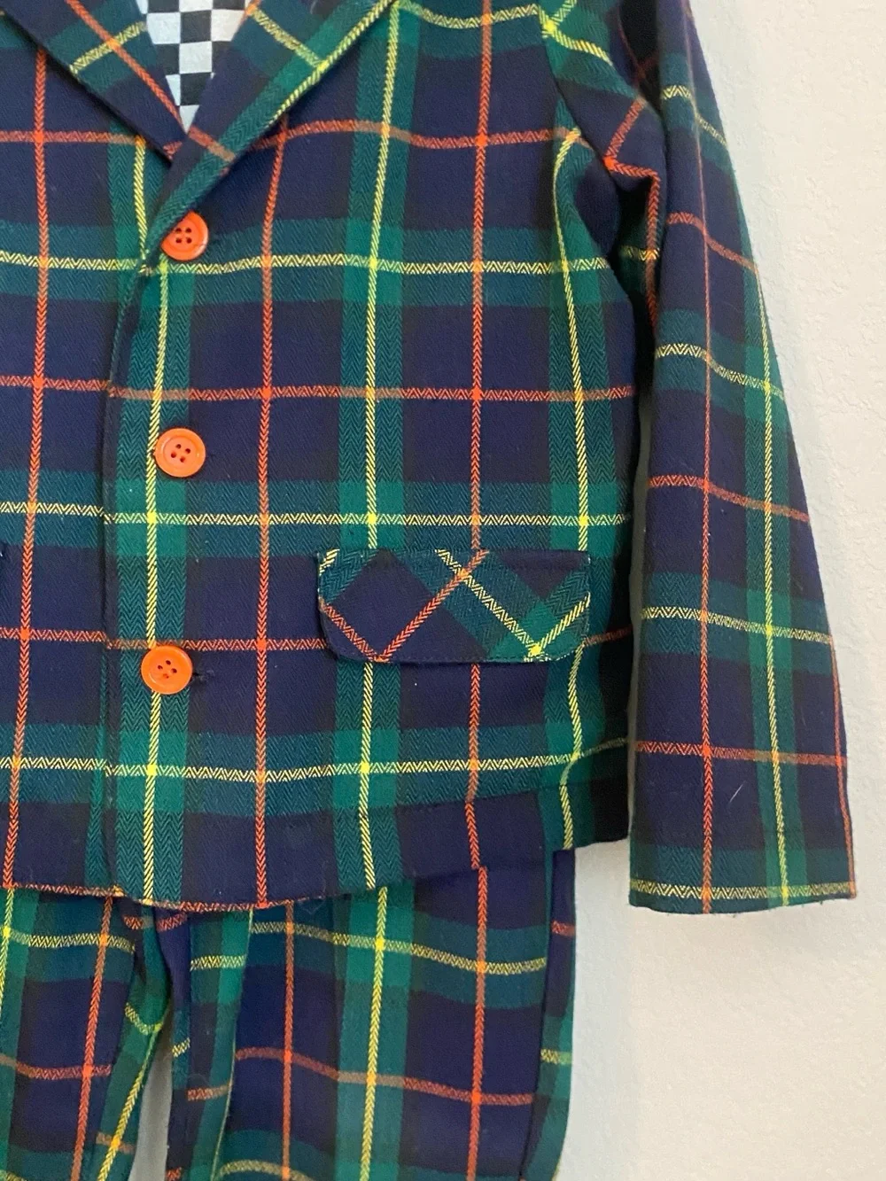 Harajuku Mini 2 Piece Suit Set in Navy and Green with Orange Buttons